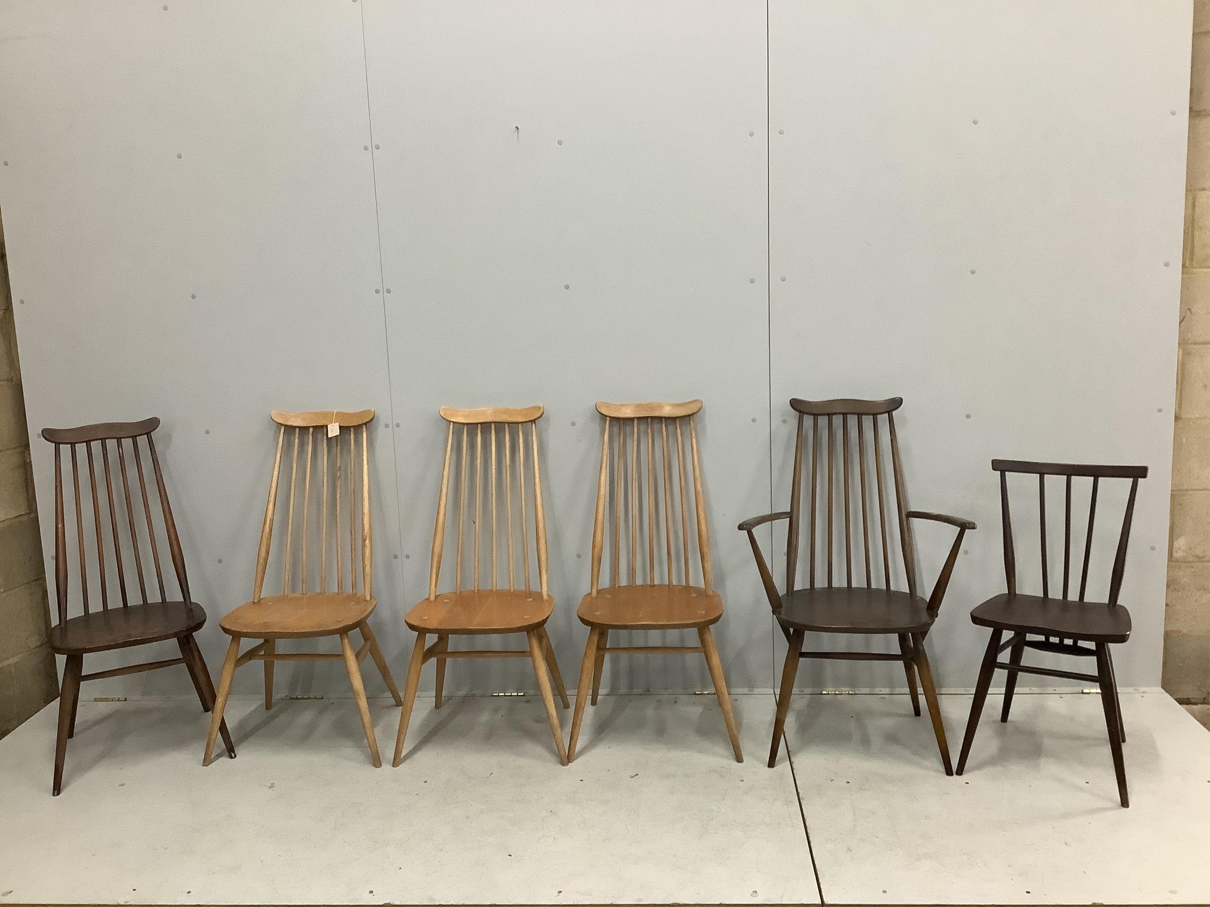 Six various Ercol dining chairs. Condition - poor to fair